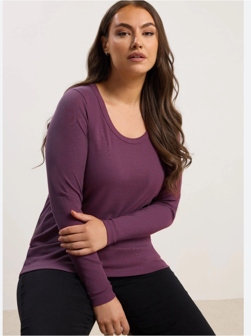 a.n.a Long Sleeve Ribbed Scoop Neck minimalist everyday Top